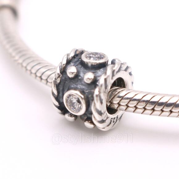 Authentic PANDORA Abstract Oxidized Charm with CZ - 790221CZ - Picture 1 of 9